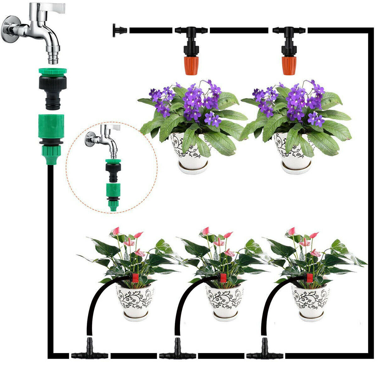 Drip Irrigation System Garden Plant Self Watering Micro Hose Sprinkler Kit  100ft | eBay