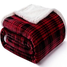 Sherpa Plaid Throw Blanket(60" X 70", Plaid Red), Fuzzy Fluffy Checkered Red