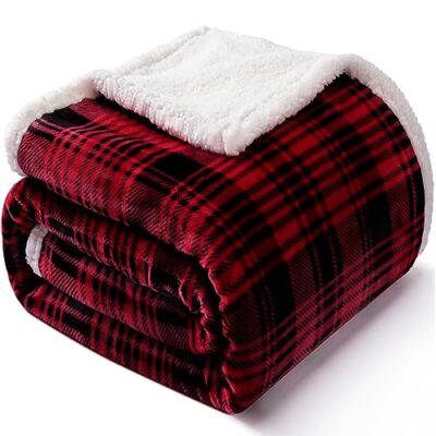  Sherpa Plaid Throw Blanket(60'' X 70'', Plaid Red), Fuzzy Fluffy Checkered Red