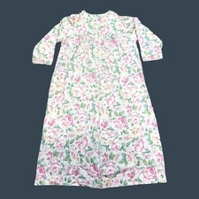 Vintage Floral Nightgown L Eve Stillman Cotton Polyester House Coat Zip Up Robe