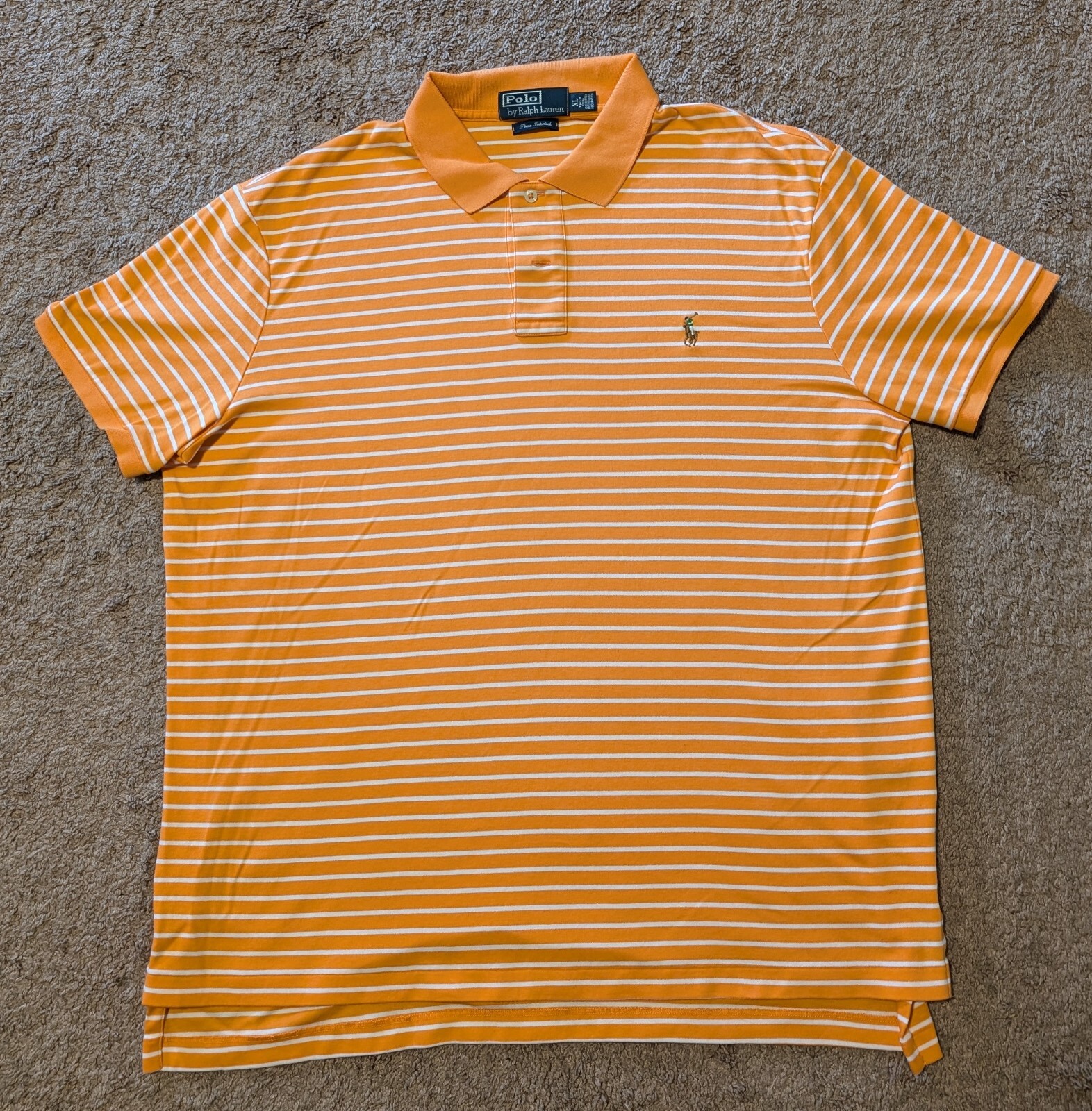 Polo Ralph Lauren Camicia Uomo Taglia Large Arancione Riga Pima Interlock Preppy Pony