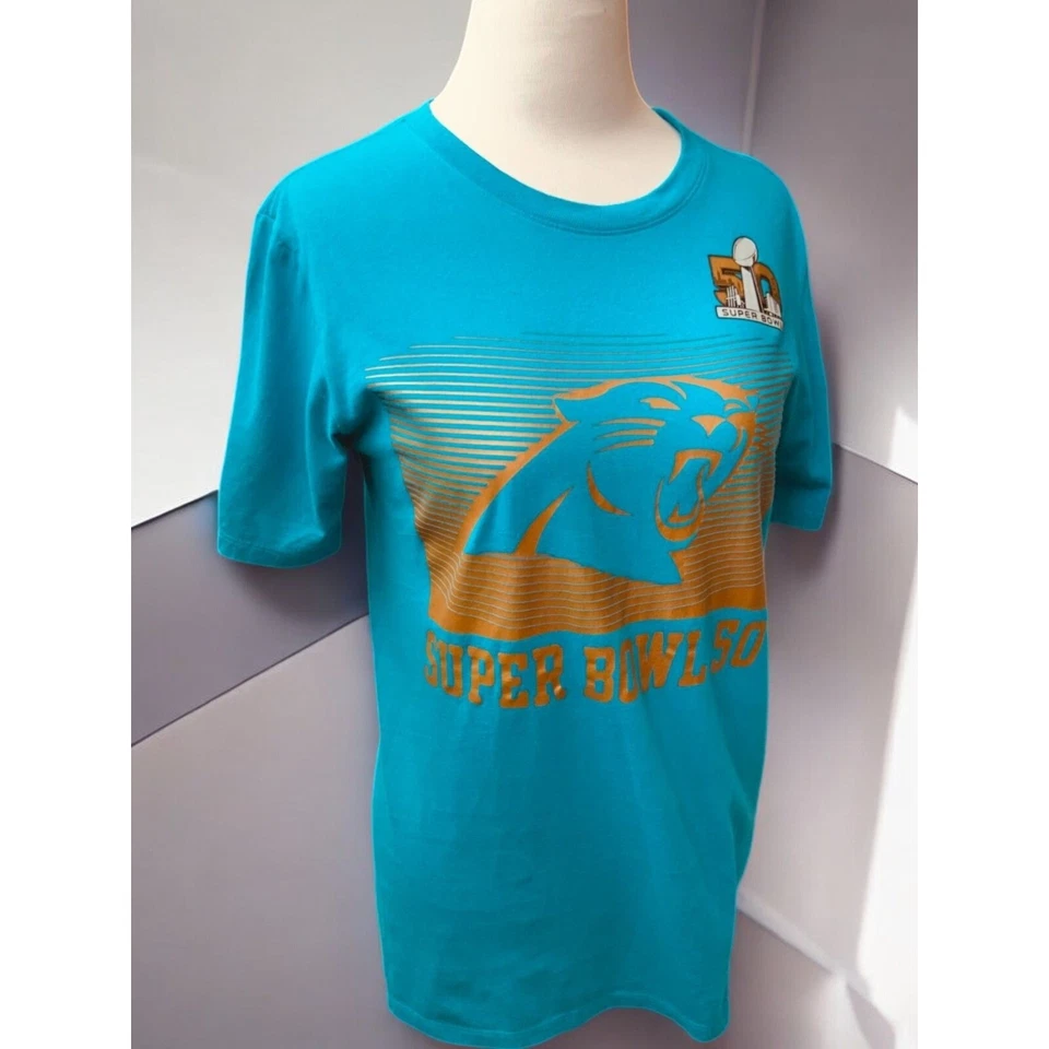 Nike Super Bowl 50 Carolina Panthers Tee Ladies Small Athletic Fit Turquoise - Image 2 of 4