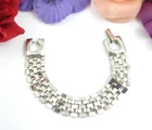 Vintage BRACELET LINKS Chain WIDE with O Silvertone METAL Fold Over Clasp 7 3/8"