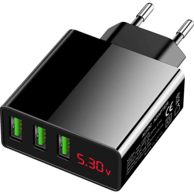 Eaxus USB-Ladegerät 3-Fach Handy Ladegerät USB mit Schnellladefunktion   Schwarz