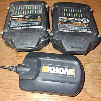 Genuine WORX WA3732 charger and TWO Batteries WA3520 20V 1.5Ah  used good