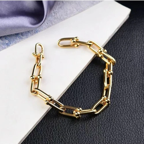 Italian 18K Solid Gold Horseshoe Link Chain Bracelet U-Shape Jewelry 7" - Picture 7 of 20