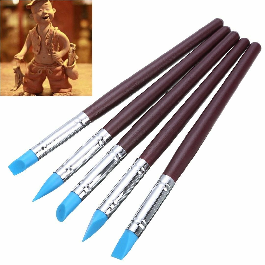 Clay Shaper 5pcs Wood Handle Silicone Rubber Sculpting Polymer Pottery Tools