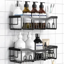 Shower Caddy 2 Pack,Adhesive Organizer for Bathroom 2 PACK, Black 