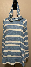 LulaRoe Amber Lightweight Pullover Hoodie Top, Blue White Stripes Pocket, Size L
