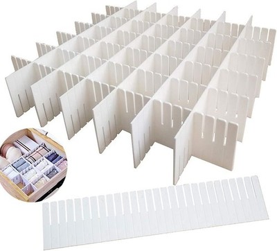 12PCS DIY Plastic Grid Drawer Dividers,White Adjustable Sock Underwear Dresser