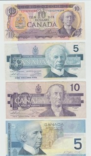LOT BILLETS 2x5 & 2x10 Dollars CANADA (1971/86/89/2002)