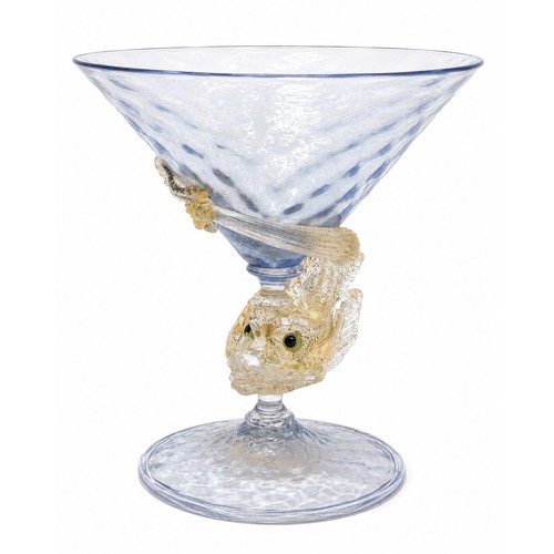 Vintage & Unique Murano Fish Stem Cocktail Glass, Attributed to Barovier & Toso