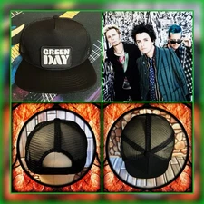 GREEN DAY ROCK BAND 🇬🇧 PATCHED FLAT BRIM TRUCKER HAT SNAPBACK BLACK  🇺🇸