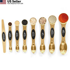 Magnetic Measuring Spoons Set Stainless Steel with Leveler, 8pcs, Gold