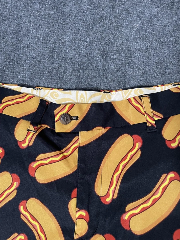 Loudmouth 高尔夫短裤男式 34 黑色热狗印花新奇涤纶高尔夫 — 第 2/4 张图片