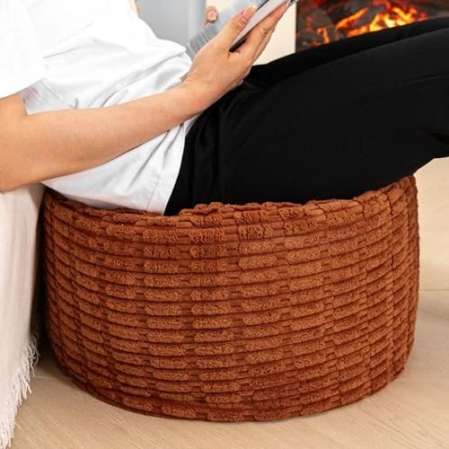 Pouf Ottoman Round Ottoman Foot Rest Foot 20"D x 20"W x 12"H Burnt Orange - Image 3 of 4
