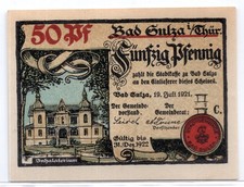 1921 Germany Bad Sulza Notgeld 50 Pfennig Note (3735)