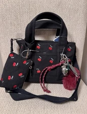 NEW! Madden Girl • Black Mini Tote w/ Cherries 🍒 • Crossbody Purse • Bag Charms