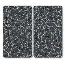 2-teilig 28,5x50 Herdabdeckung Set Herdabdeckplatten Ceranfeld Glas grau-schwarz