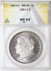 1884 O Morgan Silver Dollar ANACS MS63 PL