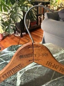 Vtg Shapiro Bros. Wholesale Clothing Vintage Wooden Hanger Gramercy NYC 7-2679