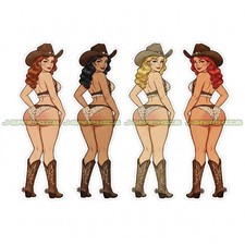 Pinup Girl Cowgirl Vinyl Sticker Decal Country Retro Pin Up Vintage 4 Pack N
