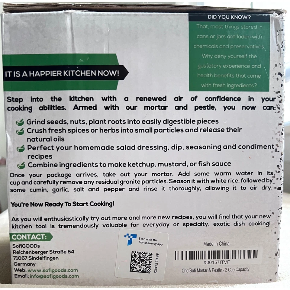 ChefSofi Mortar & Pestle Set 2 Cup Capacity Unpolished Granite - Image 2 of 4