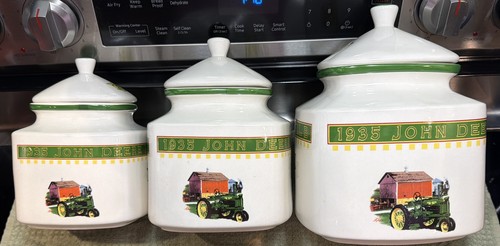 John Deere Gibson 1935 Model B Cookie Flour Coffee Sugar Canister Jars Tractor