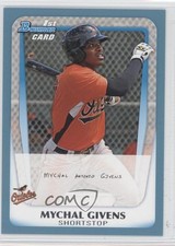2011 Bowman Prospects Blue 382/500 Mychal Givens #BP50 2x3