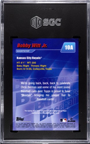 2024 Topps Boomer’s Baseball Orange #10 Bobby Witt Jr /10 – SGC 9.5 – KC Royals - Bild 2 von 2
