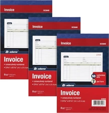 Adams Invoice Book 3 Pack, 2 Part Carbonless Invoices, Horizontal Sales White 