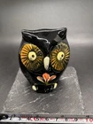 Vintage Fenton Autumn Jewel hand Painted Black Onyx Glass Hooty Owl Figurine