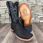 MEN ARTESANAL BLACK HAND WOVEN GENUINE LEATHER WESTERN BOOTS MADE IN MEX SIZE 13