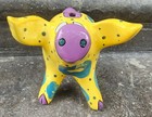 GANZ Ceramic Yellow Pig with Purple And Blue Circles Coin Money Bank — photo 2