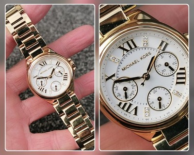 Michael Kors Uhr Mini Camille goldfarben weißes Zifferblatt Triple Calendar Design