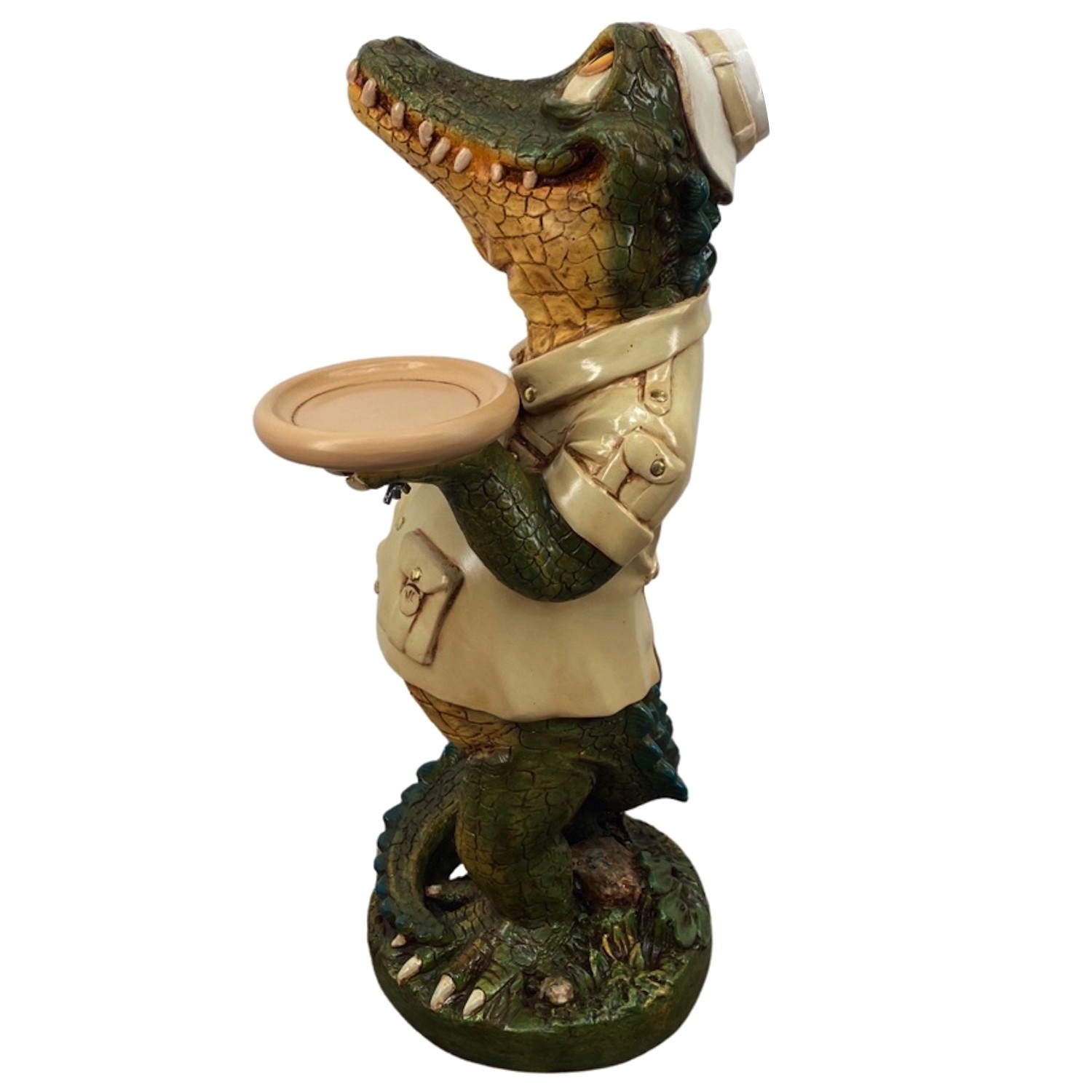 2 Ft Alligator or Crocodile Waiter Butler Statue with Tray | Home Decor