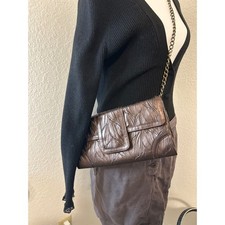 Vtg Jessica McClintock Bronze Leaf Embossed Chain Clutch Evening Bag Pinup