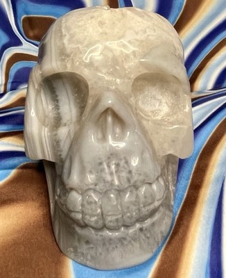 Natural White Quartz Crystal Carved Exposed Cranium Skull