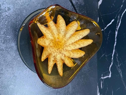 Vintage MCM Murano Style Amber Art Glass Dish Bowl 1960's Retro