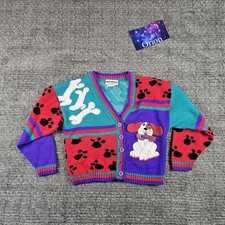 Kids vintage embroidered dog knit cardigan sweater See Pics Foe Measurements