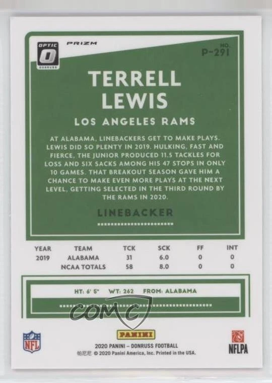 2020 Panini Donruss Optic Preview Pink Prizm Terrell Lewis #P-291 Rookie RC - Image 2 of 2
