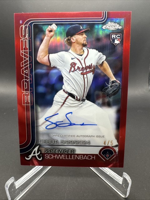 Spencer Schwellenbach 2025 Topps Chrome Update True Red Refractor Debut Auto /5