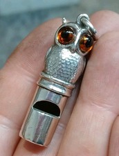 ANTIQUE HM STERLING SILVER NOVELTY CHATELAINE WHISTLE DOG SAMPSON MORDAN OWL EYE