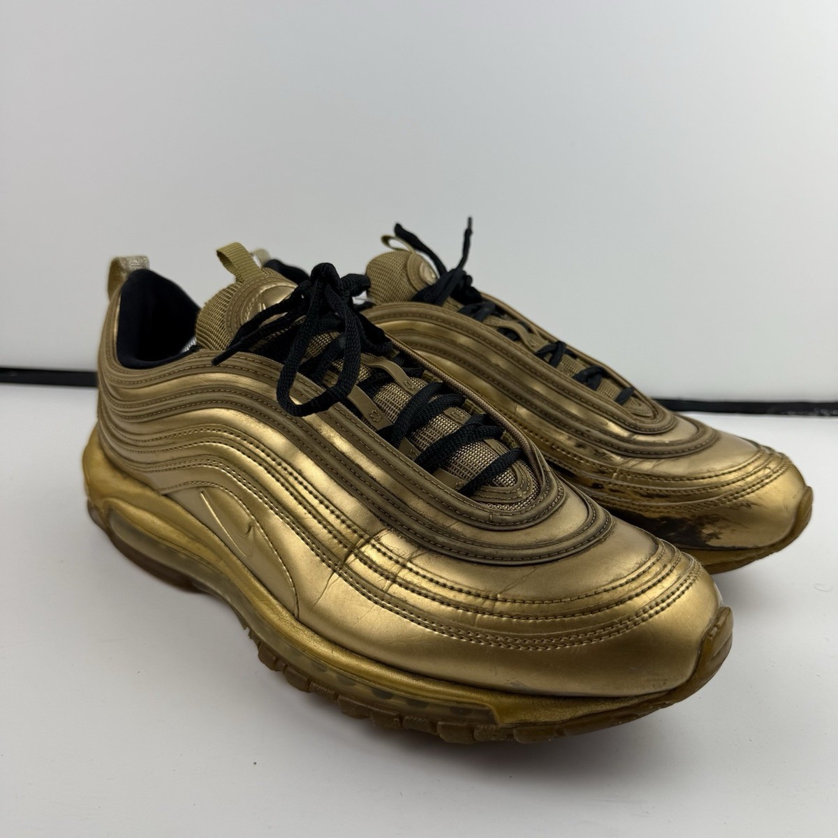 Nike Air Max 97 QS Mens Size 12 Gold Medal Athletic Leather Shoes Sneakers