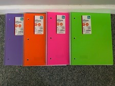 Notebooks, Col. Ruled, 100 Sheets, Neon Purple, Orange, Hot Pink And green. NEW