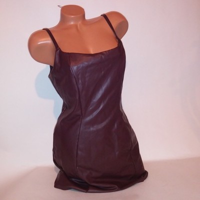 victoria's secret leather dress Victoria Secret Lingerie Slip Dress XL Brown Faux Leather Side Zip Solid  Stretch