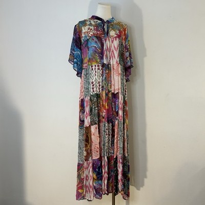Sheer Patchwork Maxi Dress Fairycore Hippie Festival Cottagecore 40 Inch Bust