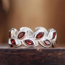 Red Garnet Eternity Band Ring, 925 Sterling Silver Ring, Handmade Statement Ring