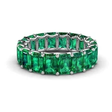 Emerald Emerald-Cut 6x4mm Full Eternity Band Ring With Rhodium Plated