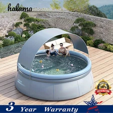 Portable Foldable PVC Inflatable Swimming Pool Above Ground w/ Sun Shade Canopy